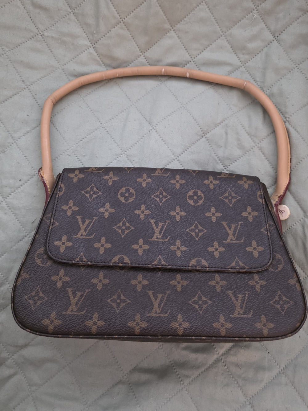 Fashion Bag Monogram Flap Shoulder Bag in Brown with Natural Leather Strap